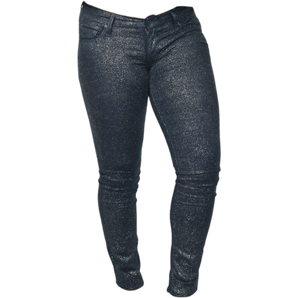 Mother Looker Jean Blue Denim Shimmer Glimmer Skinny Low Rise Stretch Sparkle 26 - Picture 13 of 14